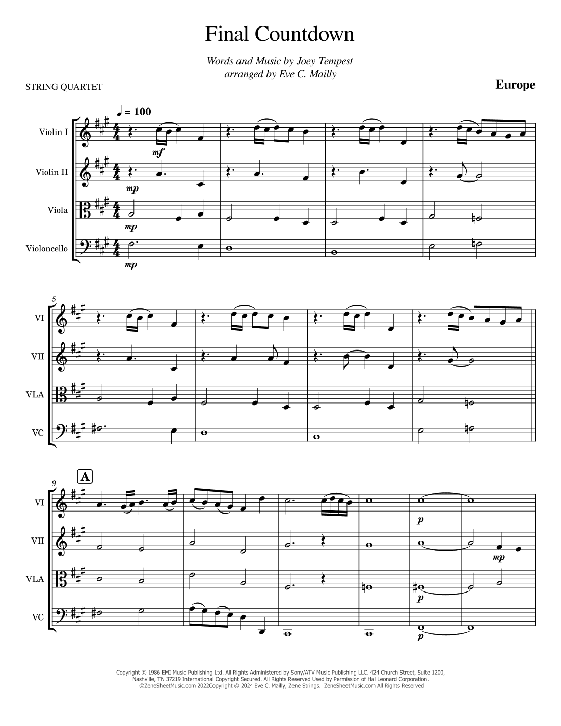 Final Countdown (arr. Eve C. Mailly - Zene Strings)