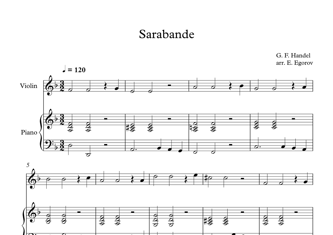 Sarabande - George Frideric Handel (Violin + Piano) (arr. Digital Book Music)