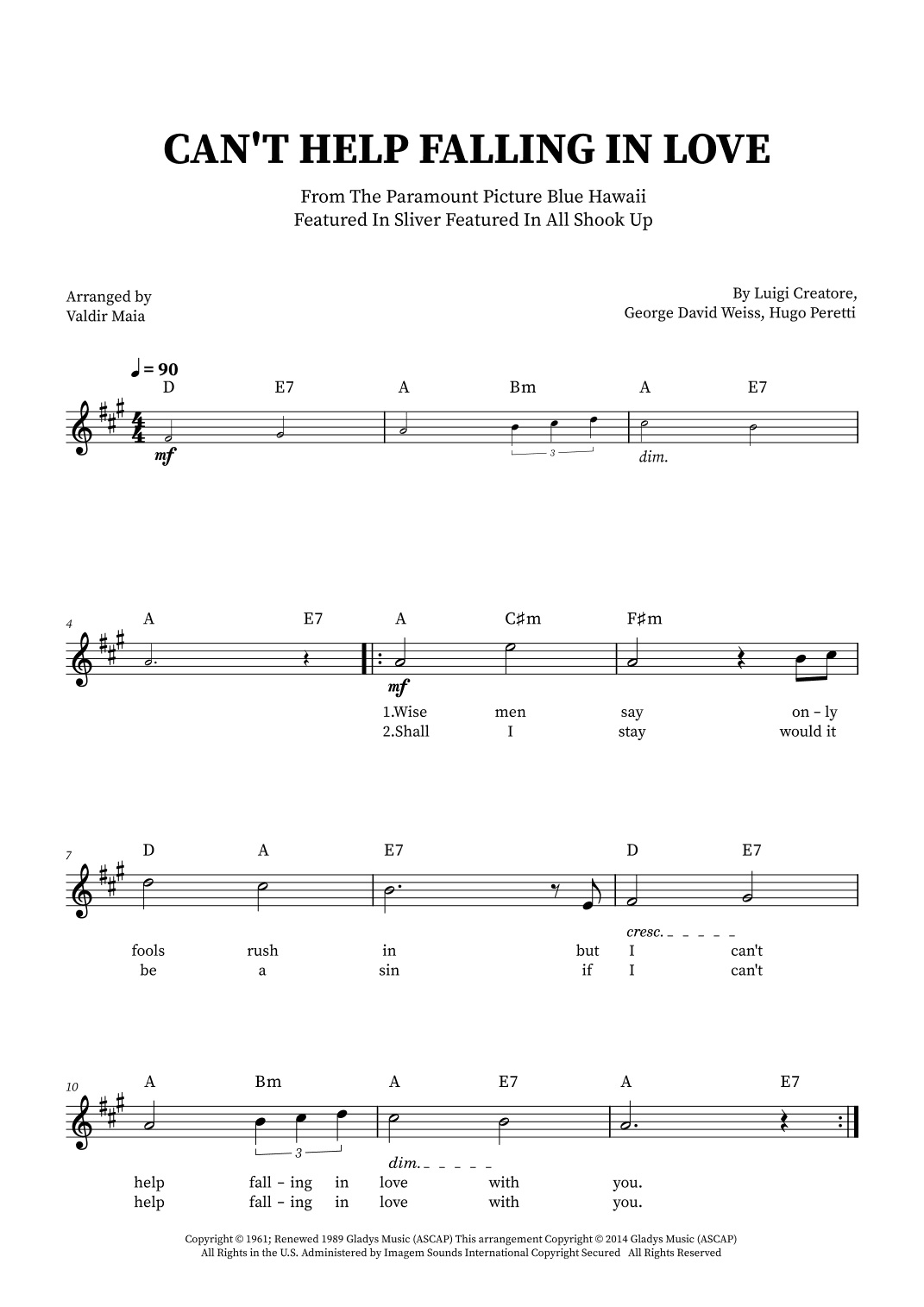 Can't Help Falling In Love (arr. Valdir Maia)
