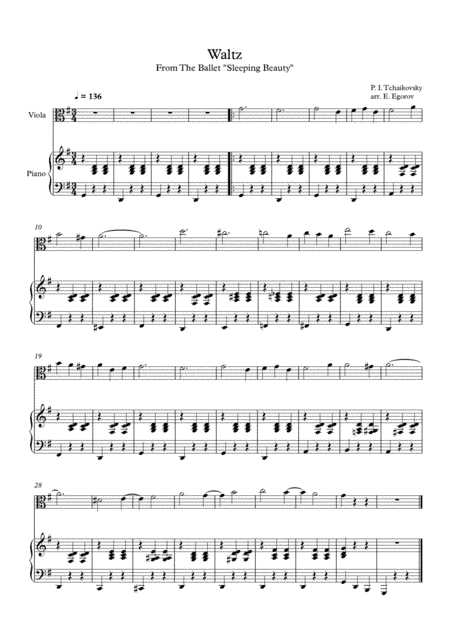Waltz (Sleeping Beauty), Peter Ilyich Tchaikovsky, For Viola & Piano (arr. Eugene Egorov)