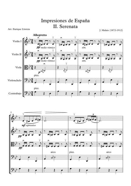 Serenata Española - String quintet / String Orchestra (arr. Enrique Llorens)