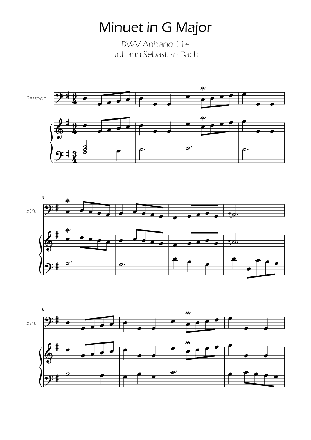 Minuet in G major BWV Anh. 114 - Bach - Bassoon (arr. Ygor Nunes)