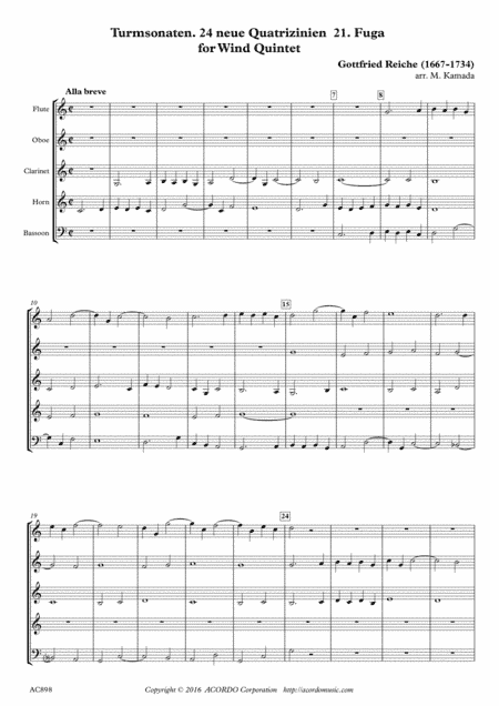 Turmsonaten. 24 neue Quatrizinien 21. Fuga for Wind Quintet (arr. Mikio Kamada)