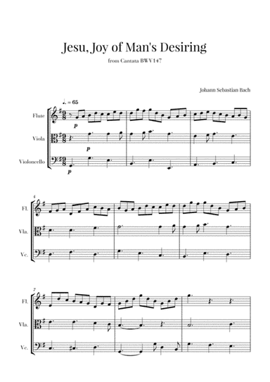 Bach - Jesu, Joy of Man's Desiring for Flute, Viola and Cello (arr. Cadenza Editions)