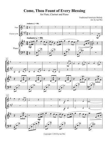 Come, Thou Fount of Every Blessing for Flute, Clarinet and Piano (arr. Ian Wei)