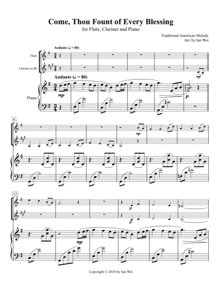 Come, Thou Fount of Every Blessing for Flute, Clarinet and Piano (arr. Ian Wei)