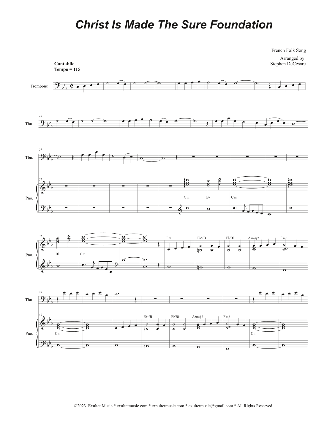 Christ Is Made The Sure Foundation (Trombone solo and Piano) (arr. Stephen DeCesare)