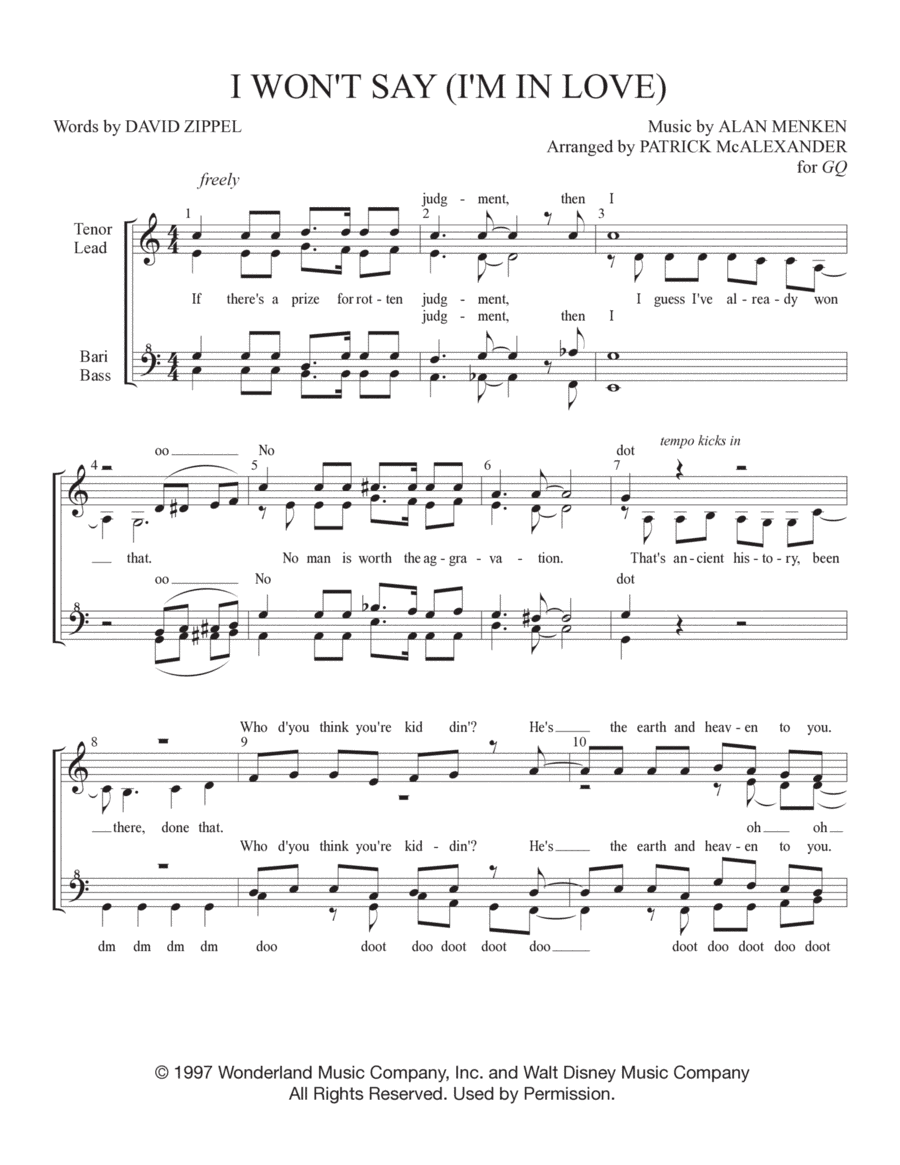 I Won't Say (i'm In Love) (arr. Patrick McAlexander)