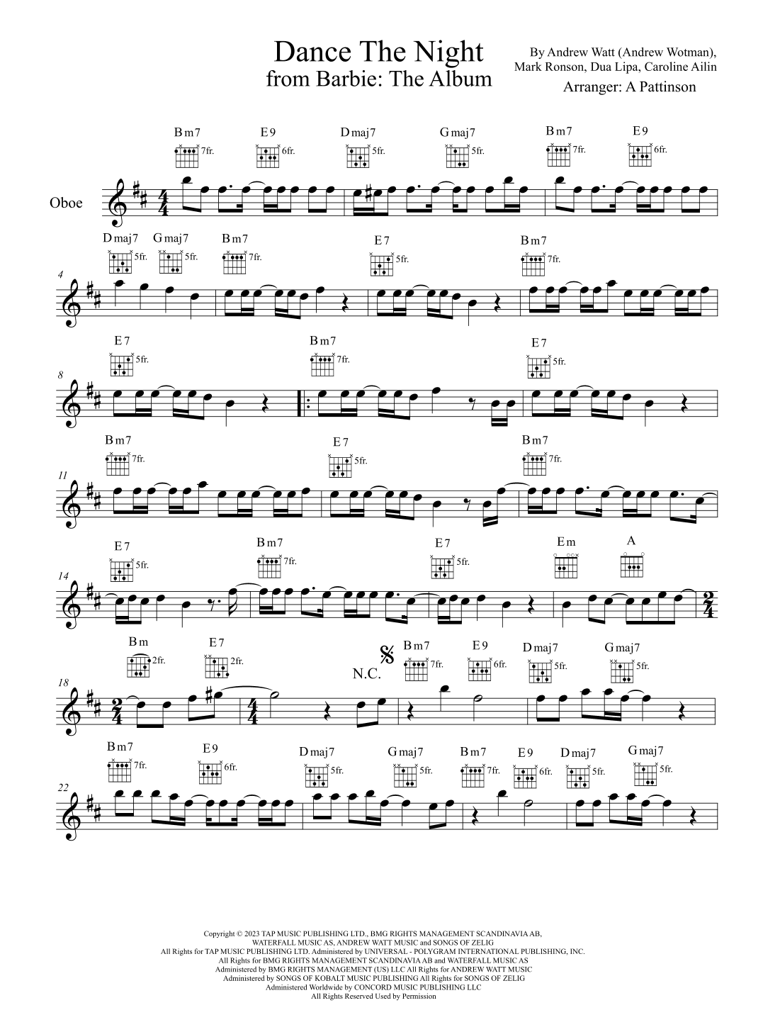 Dance The Night (arr. Andrew Pattinson)