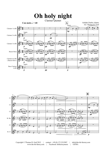 Oh holy night - Cantique de Noël - Christmas Song - Clarinet Quintet (arr. Thomas H. Graf)