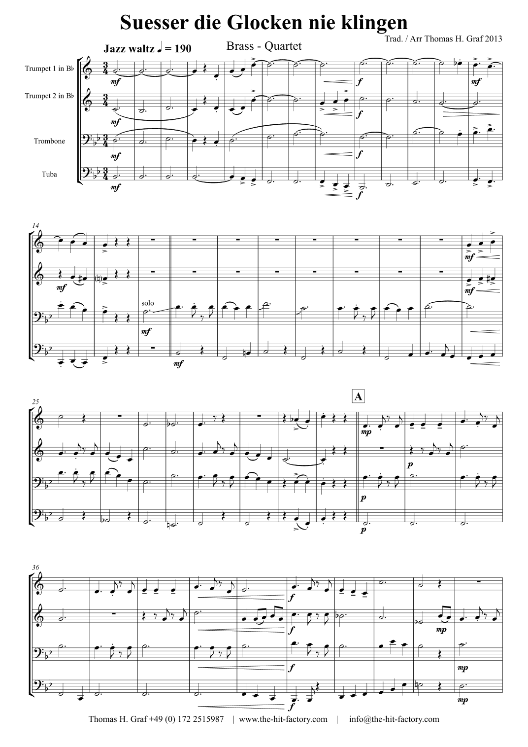 Süßer die Glocken nie klingen - German Christmas Song - Brass Quartet (arr. Thomas H. Graf)