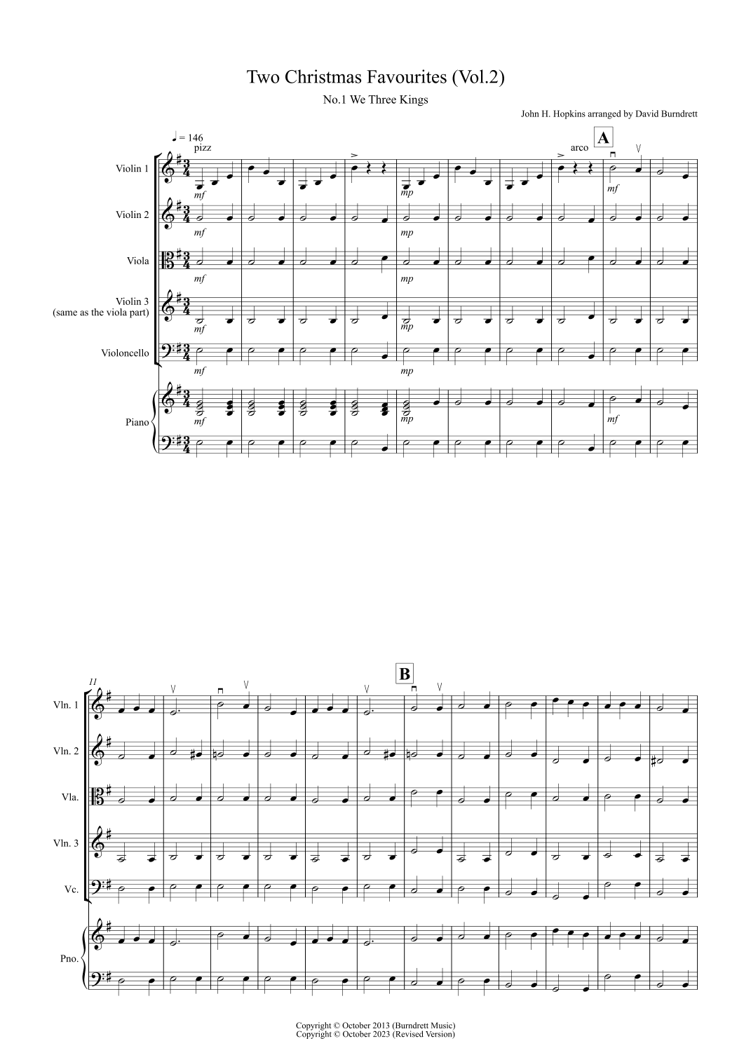 2 Christmas Favourites for String Quartet (volume two) (arr. David Burndrett)