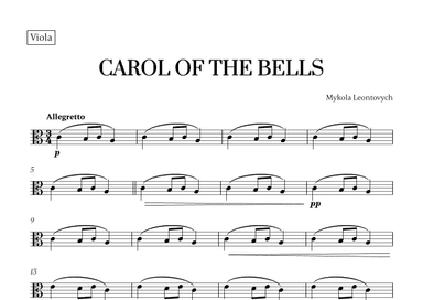 Carol of the Bells (Very Easy/Beginner) - A minor (for Viola) (arr. Cadenza Editions)