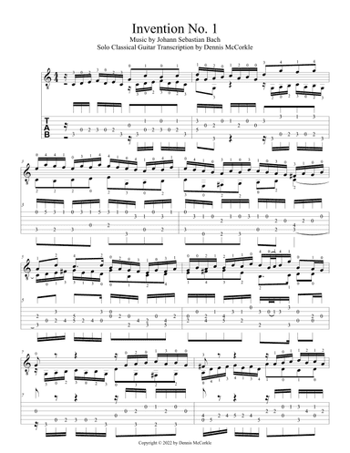 Invention No.1 in C Major, BWV 772 for Solo Guitar (arr. Dennis McCorkle)