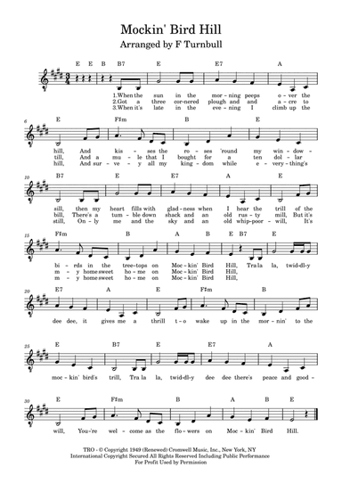 Mockin' Bird Hill (arr. F Turnbull)