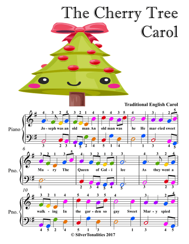 The Cherry Tree Carol Easy Piano Sheet Music with Colored Notes (arr. SilverTonalities)