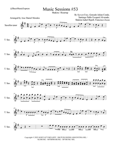 Shakira: Bzrp Music Sessions Vol. 53 (arr. Sheet Music Express)