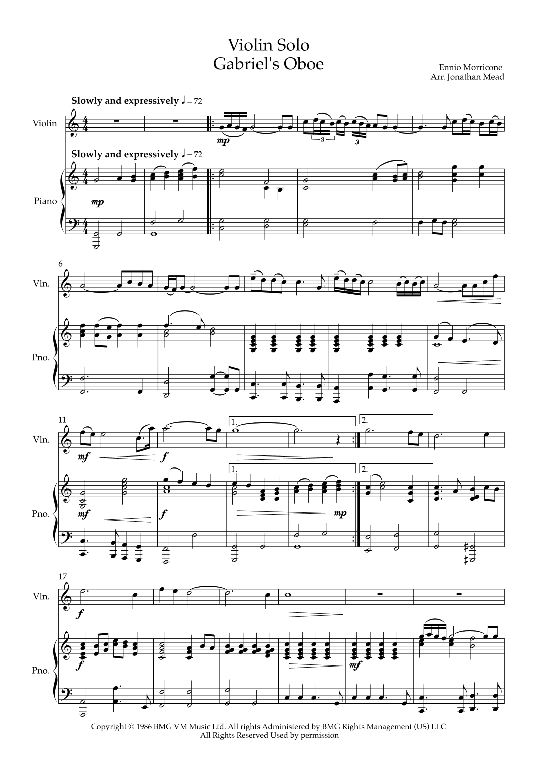 Gabriel's Oboe (arr. Jonathan Mead)