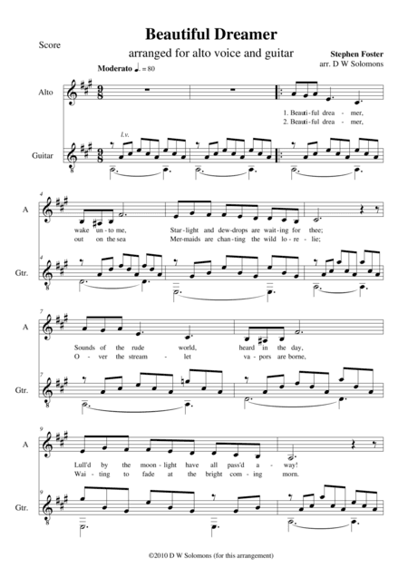 Beautiful dreamer for alto or baritone and guitar (arr. David Warin Solomons)