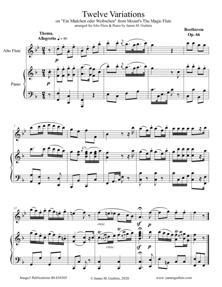 Beethoven: 12 Variations Op. 66 for Alto Flute and Piano (arr. James M. Guthrie)