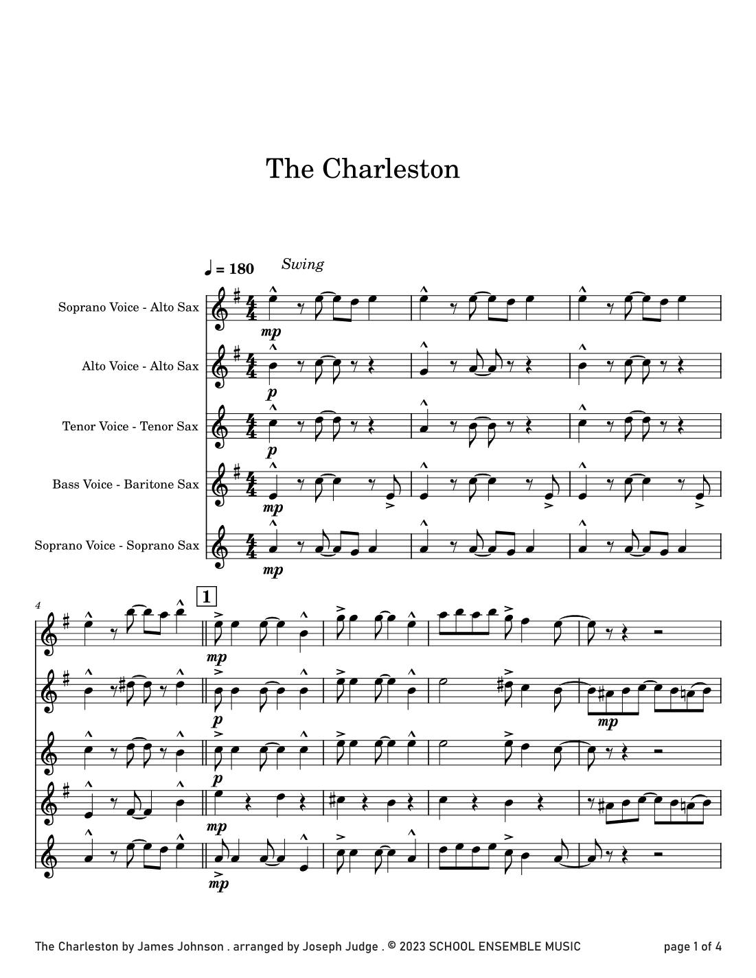 The Charleston by Johnson for Saxophone Quartet in Schools (arr. Joseph Judge)
