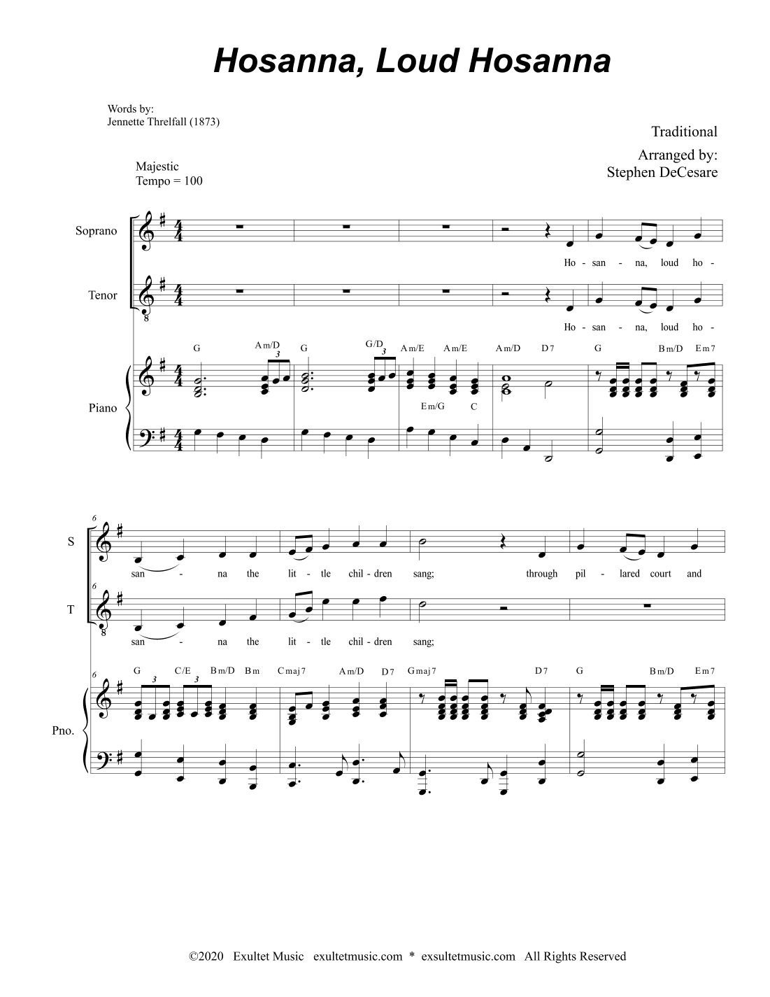 Hosanna, Loud Hosanna (Duet for Soprano and Tenor Solo - Piano accompaniment) (arr. Stephen DeCesare)