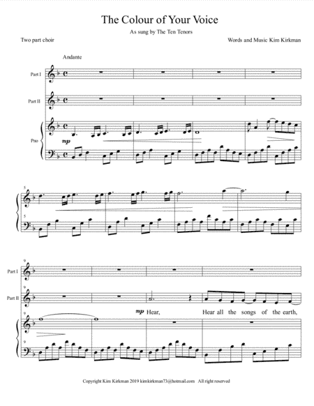 The Colour of Your Voice (as sung by The Ten Tenors) - two part choir and piano