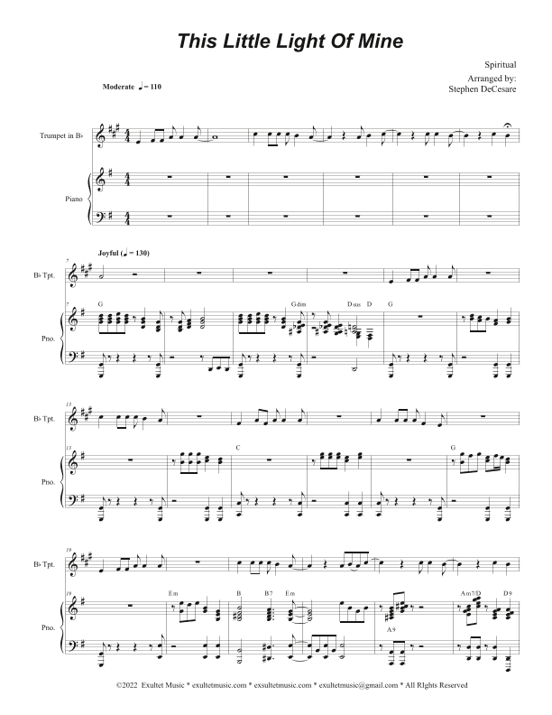 This Little Light Of Mine (Bb-Trumpet solo and Piano) (arr. Stephen DeCesare)