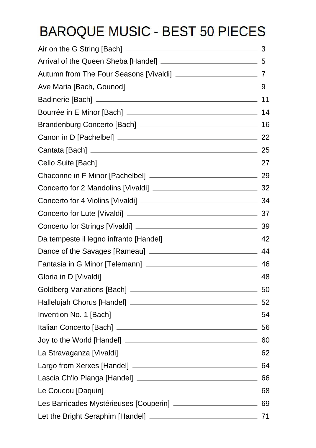 BEST OF BAROQUE MUSIC (50 TUNES) - Sheet Music Collection [EASY PIANO] (arr. Darek)