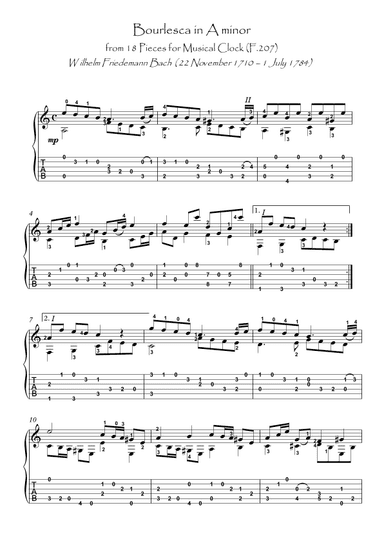 Bach for Guitar Musical Clock Bourlesca (arr. PianoSheetNow)