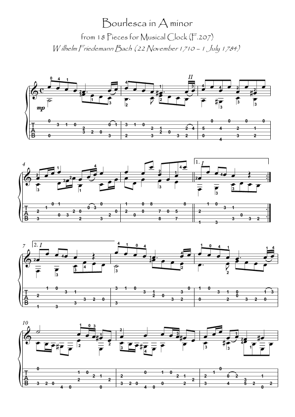 Bach for Guitar Musical Clock Bourlesca (arr. PianoSheetNow)