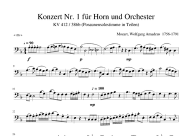 Konzert Nr. 1 für Horn und Orchester KV 412 386b in Teilen (arr. wenner)