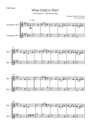 What Child is This? - Greensleeves (Christmas Song) for Trumpet in Bb Duo (arr. Fabio Britto)