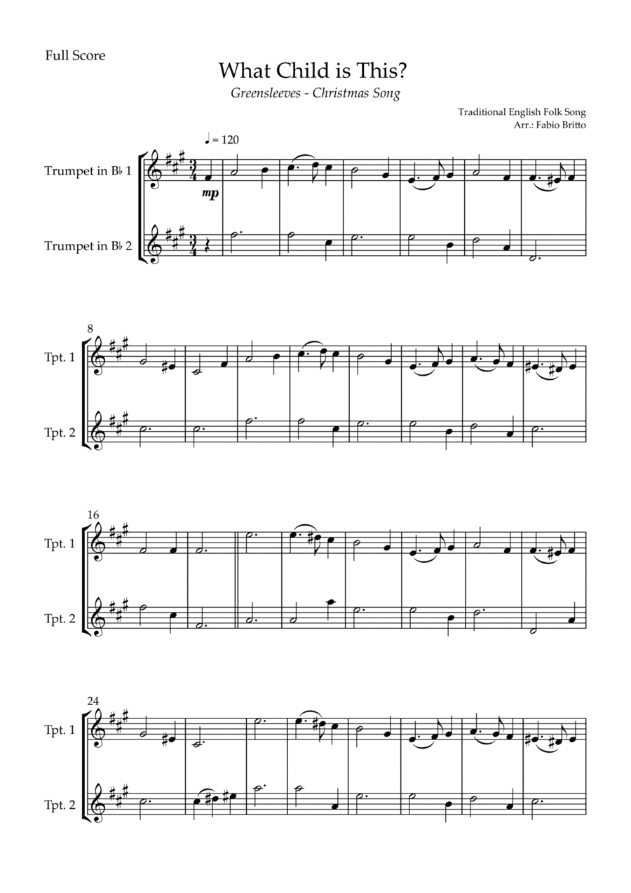 What Child is This? - Greensleeves (Christmas Song) for Trumpet in Bb Duo (arr. Fabio Britto)