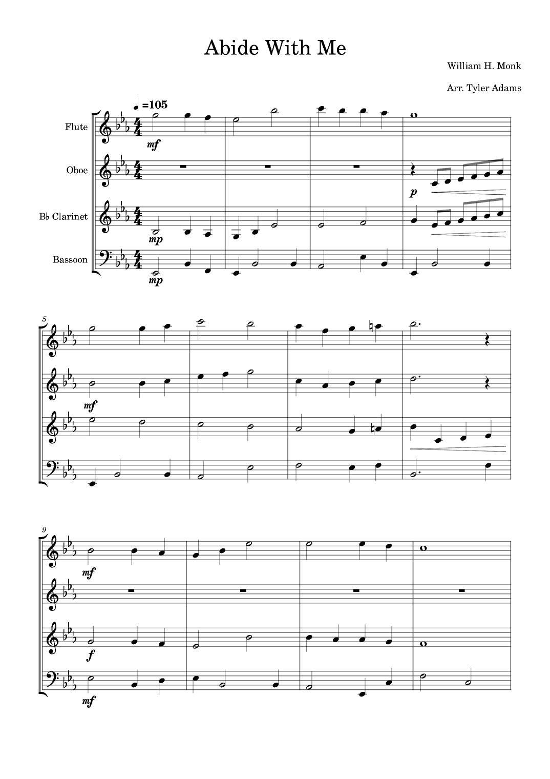 Abide With Me (Wind Quartet) (arr. Tyler Adams)