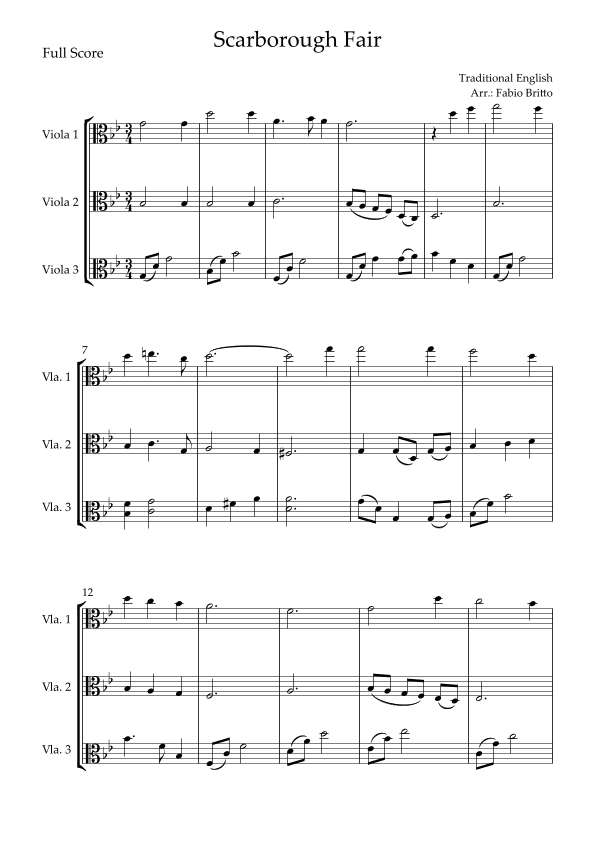 Scarborough Fair for Viola Trio (arr. Fabio Britto)