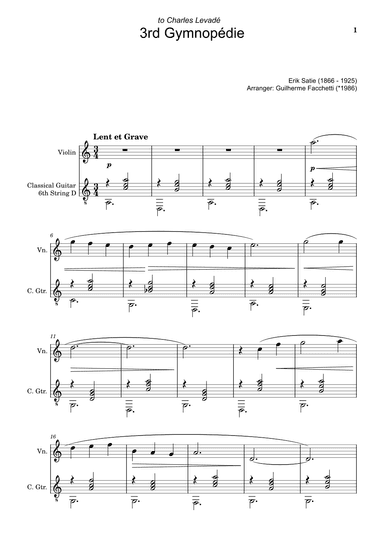 Erik Satie - 3rd Gymnopédie. Arrangement for Violin and Classical Guitar (arr. Guilherme Facchetti)