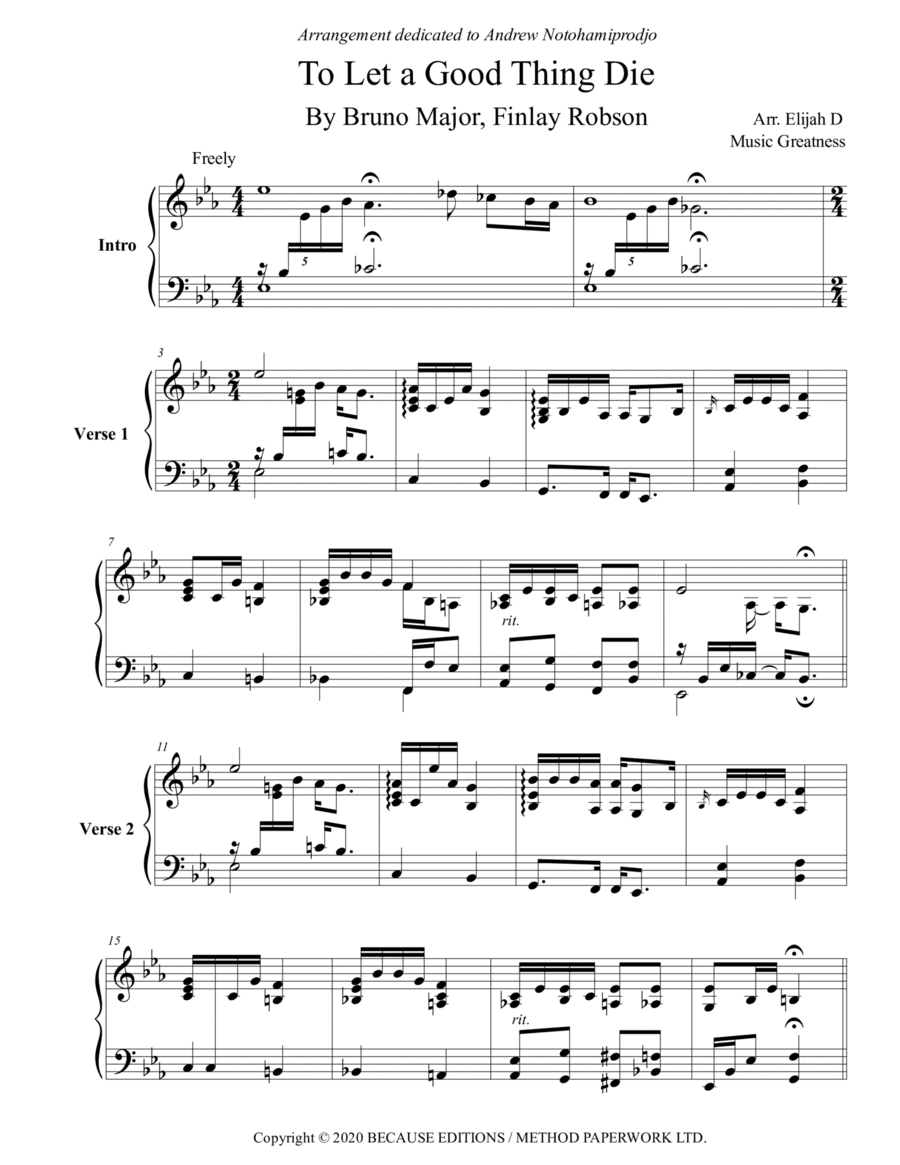 To Let A Good Thing Die (arr. Music Greatness)