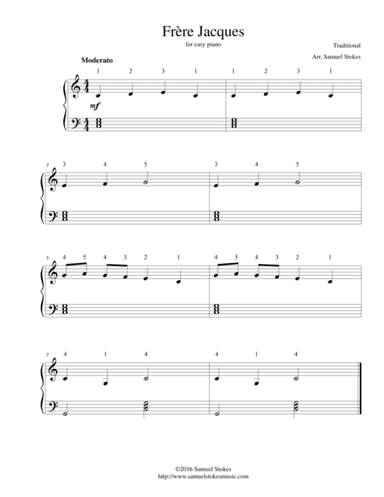 Frère Jacques (Are You Sleeping?) - for easy piano (arr. Samuel Stokes)
