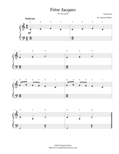 Frère Jacques (Are You Sleeping?) - for easy piano (arr. Samuel Stokes)
