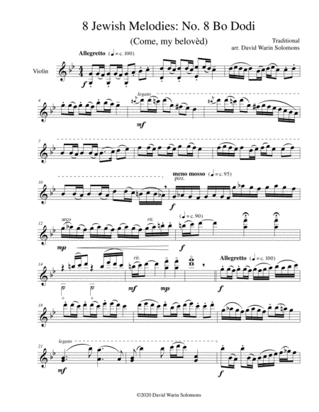 Variations on Bo dodi (come, my belovèd) for violin solo (arr. David Warin Solomons)