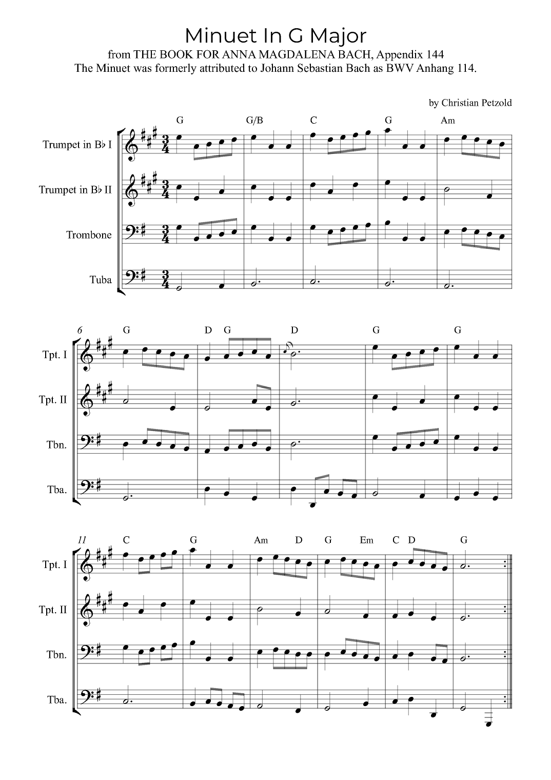 Minuet In G Major (with chords) (arr. Alex Nunes Rodrigues)