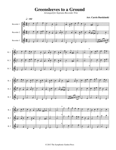Greensleeves to a Ground - recorder or flute trio (arr. C. Burdzinski)