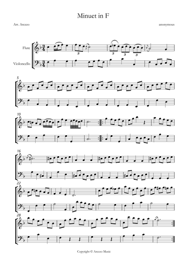 bwv anh 113 minuet in F sheet music Flute and Cello (arr. Arezzo Music)