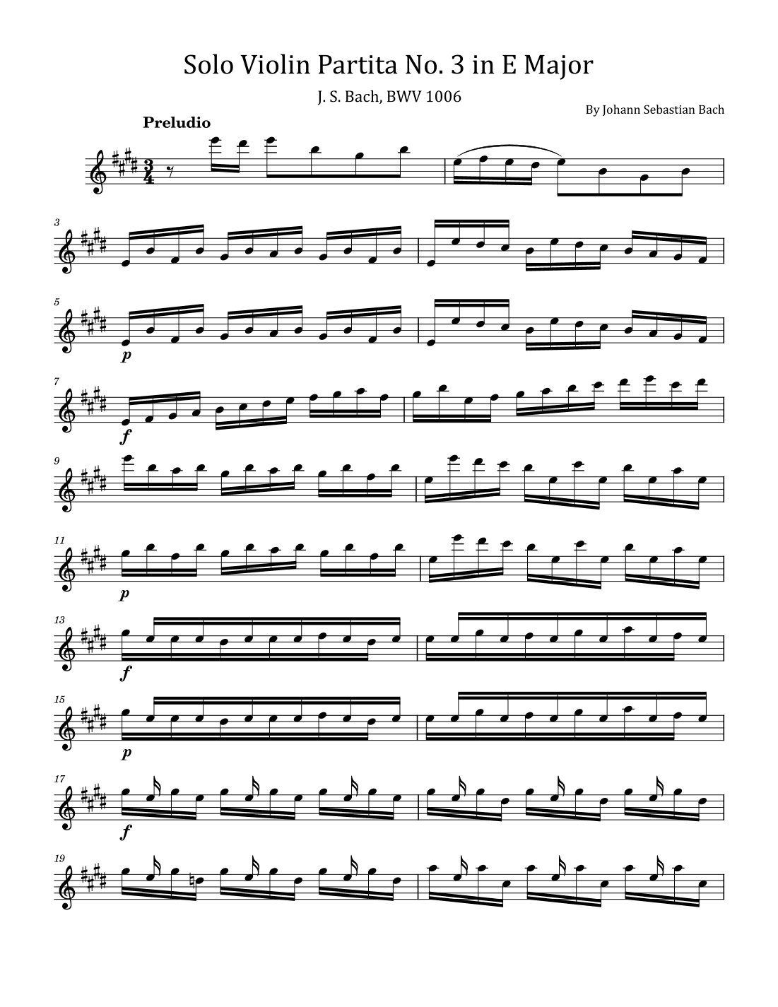 Solo Violin Partita No. 3 in E Major - J. S. Bach, BWV 1006 (arr. poon)