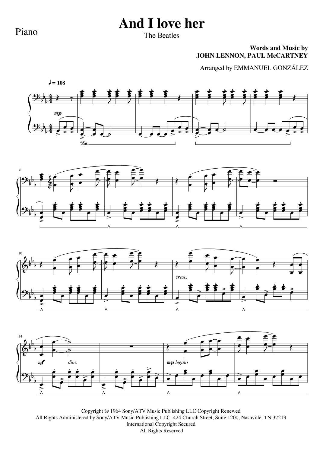 And I Love Her (arr. Emmanuel González)