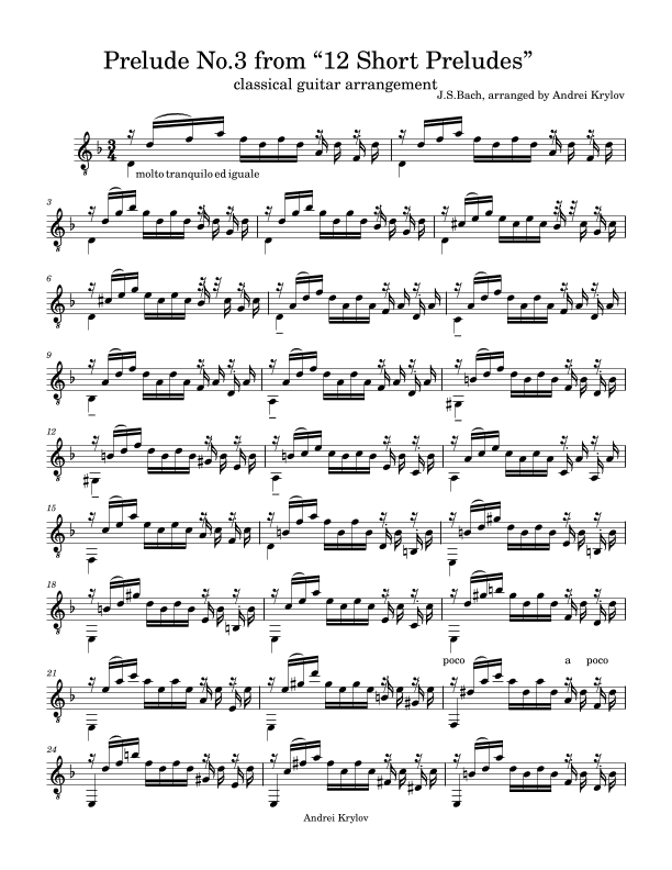 Prelude No.3 from "12 Short Preludes" (arr. Andrei Krylov)