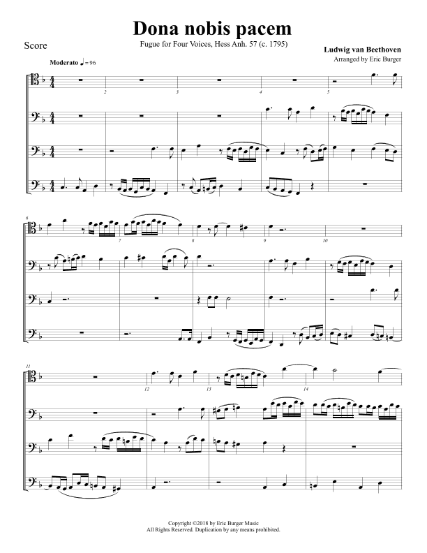 Dona nobis pacem for Trombone or Low Brass Quartet (arr. Eric Burger Music)