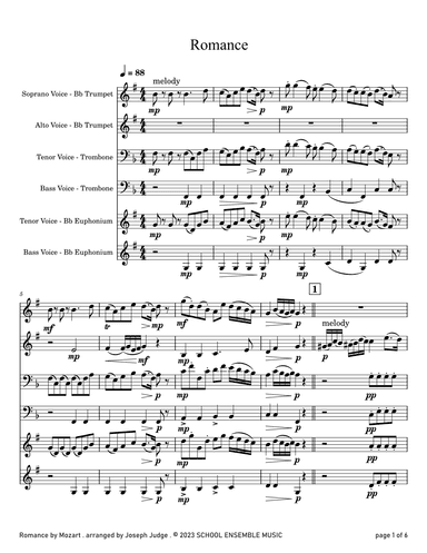 Romance by Mozart for Brass Quartet in Schools (arr. Joseph Judge)