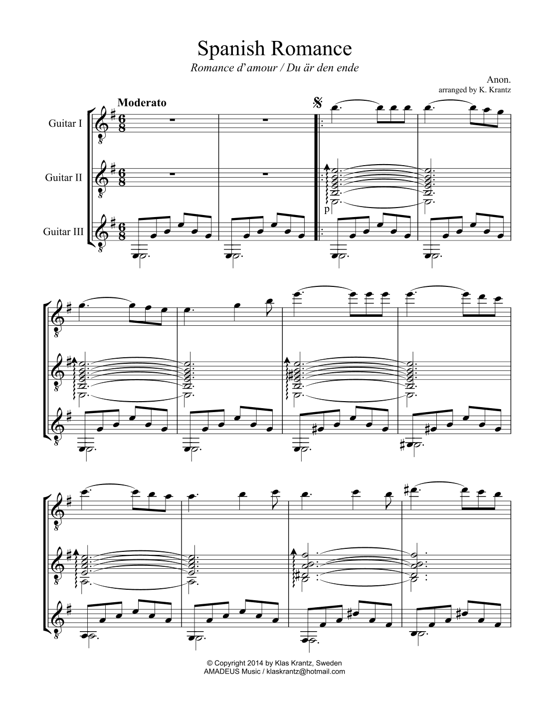 Spanish Romance, Romanza for guitar trio (arr. K. Krantz)